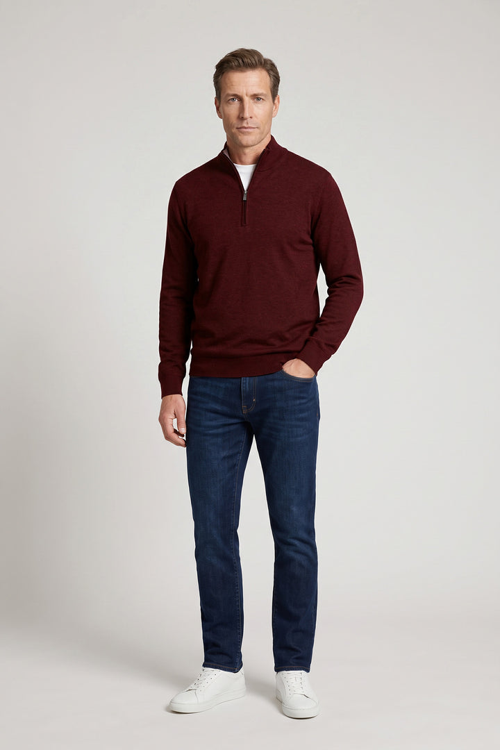 Katoen-Cashmere Half-Zip Pullover - Bordeaux
