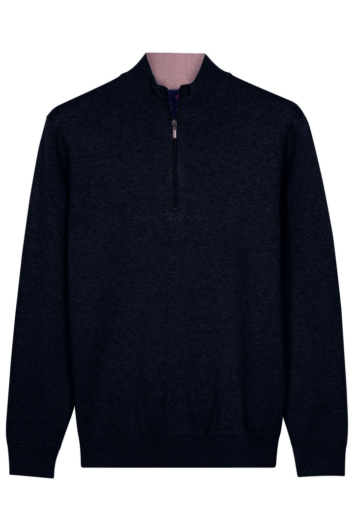 Katoen-Cashmere Half-Zip Pullover - Navy