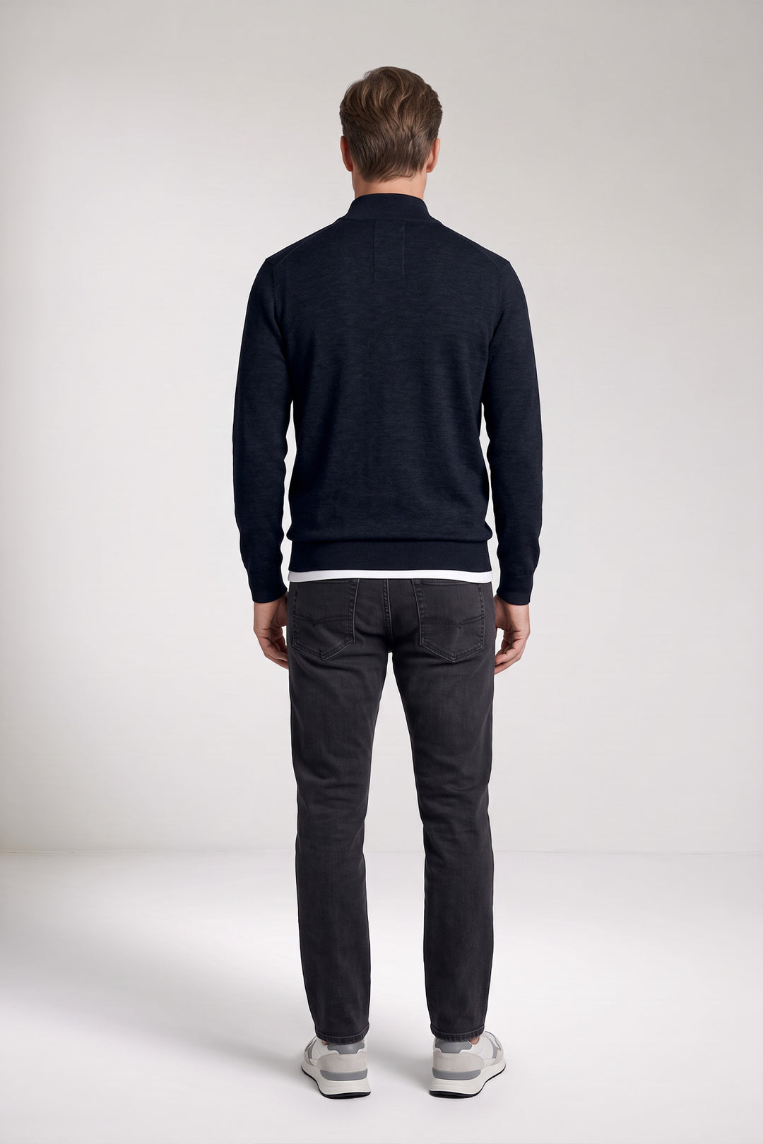 Katoen-Cashmere Half-Zip Pullover - Navy