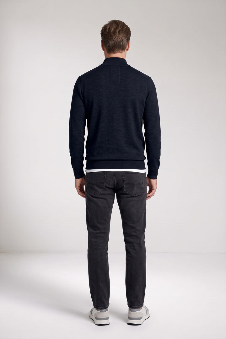 Katoen-Cashmere Half-Zip Pullover - Navy