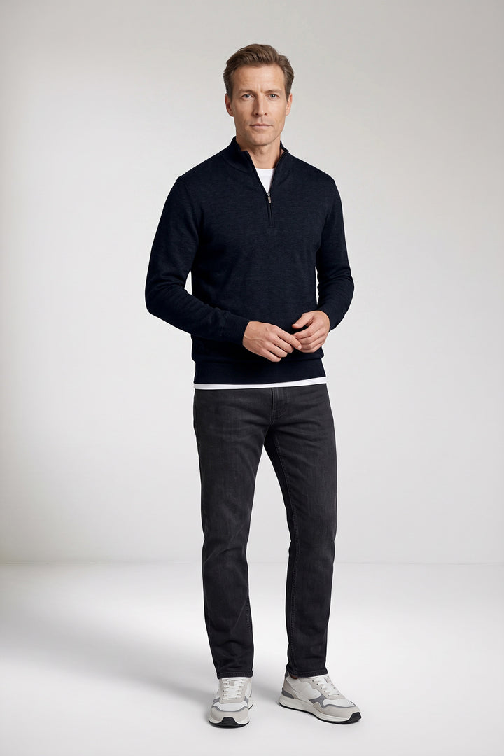 Katoen-Cashmere Half-Zip Pullover - Navy