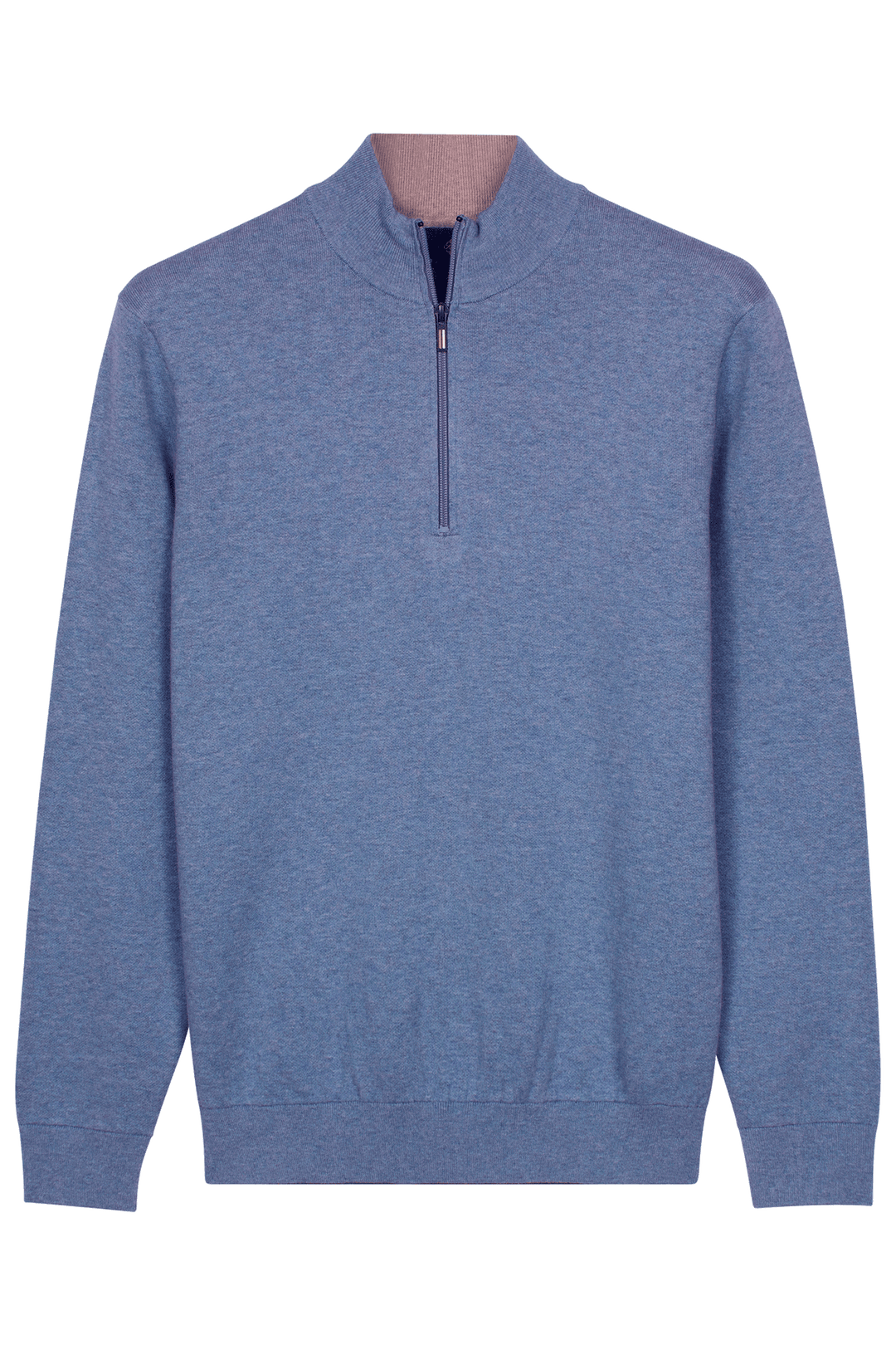 Katoen-Cashmere Half-Zip Pullover - Middenblauw