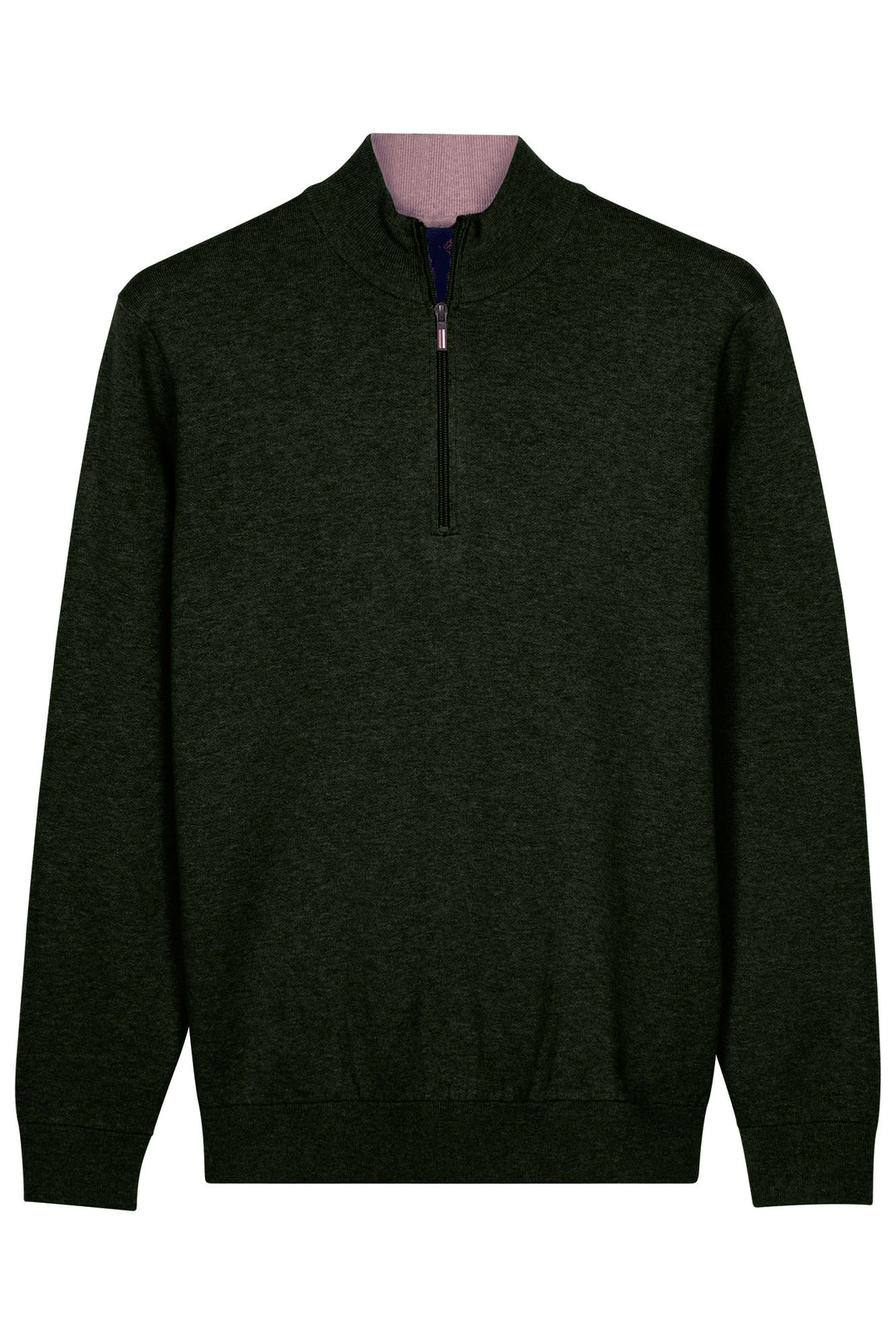 Katoen-Cashmere Half-Zip Pullover - Groen