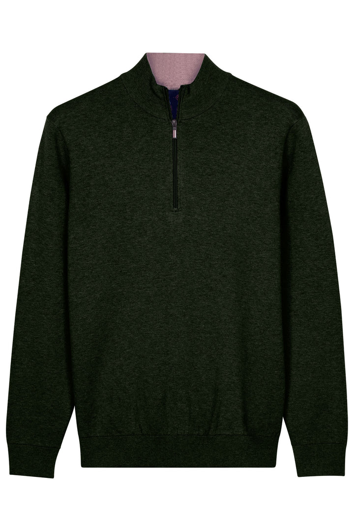 Katoen-Cashmere Half-Zip Pullover - Groen