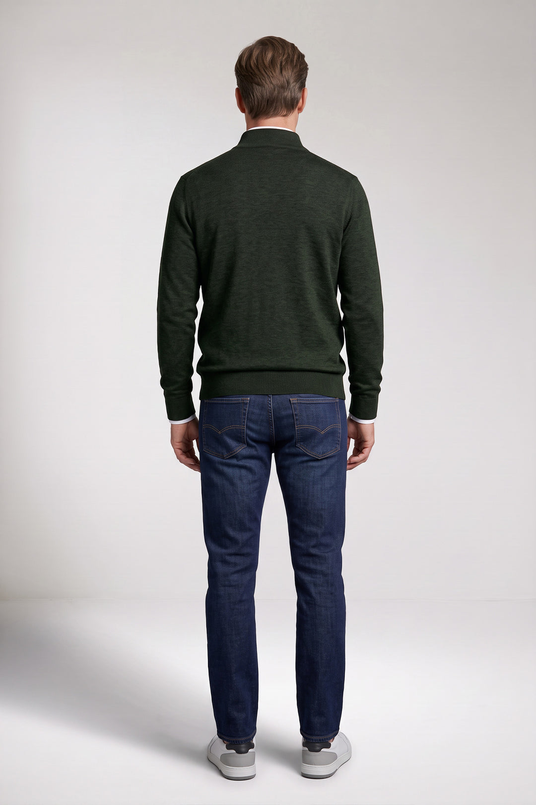 Katoen-Cashmere Half-Zip Pullover - Groen