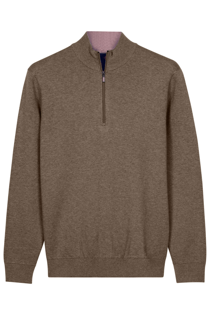 Katoen-Cashmere Half-Zip Pullover - Taupe