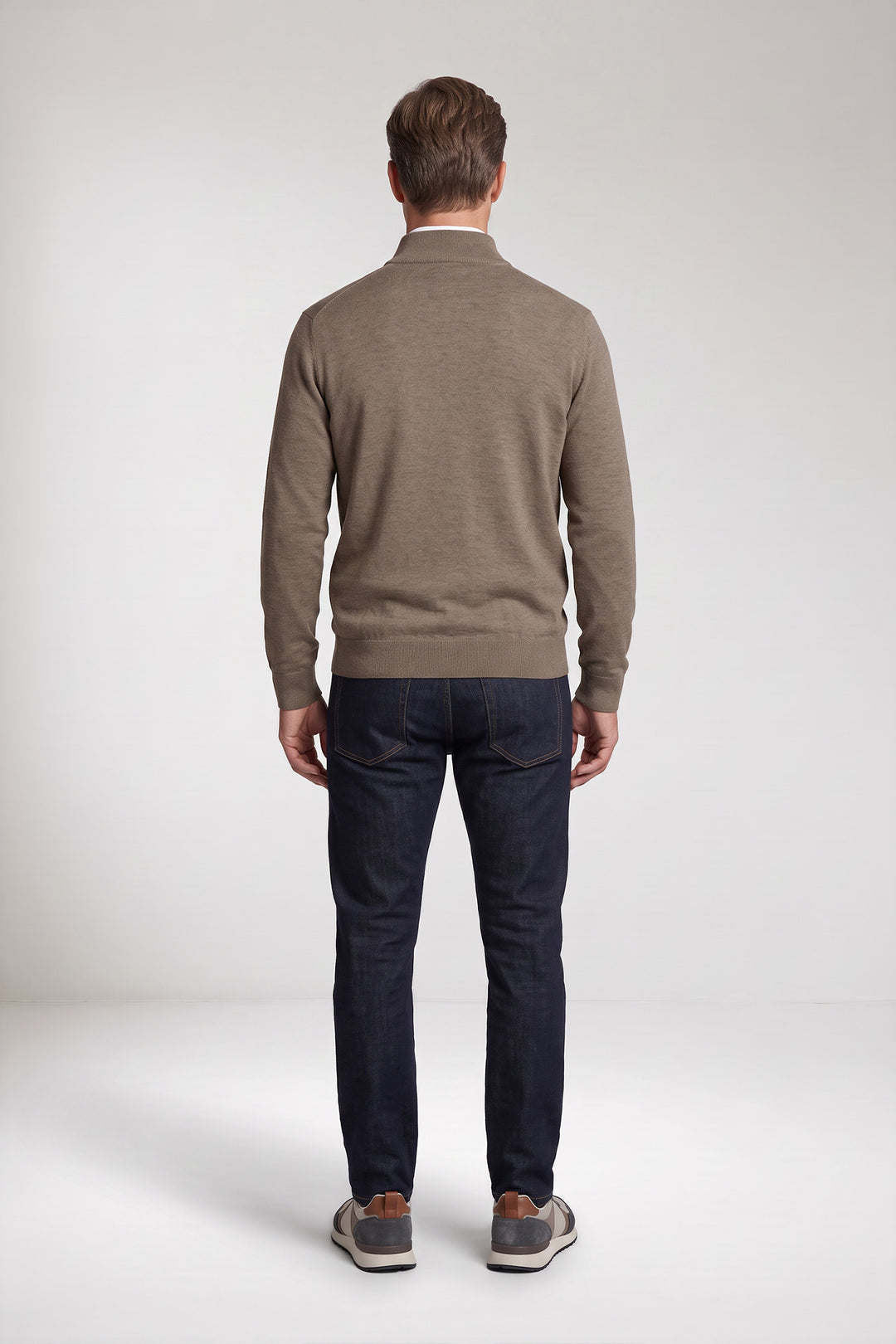 Katoen-Cashmere Half-Zip Pullover - Taupe