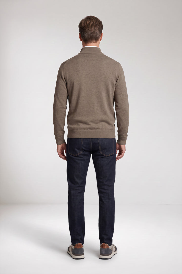 Katoen-Cashmere Half-Zip Pullover - Taupe