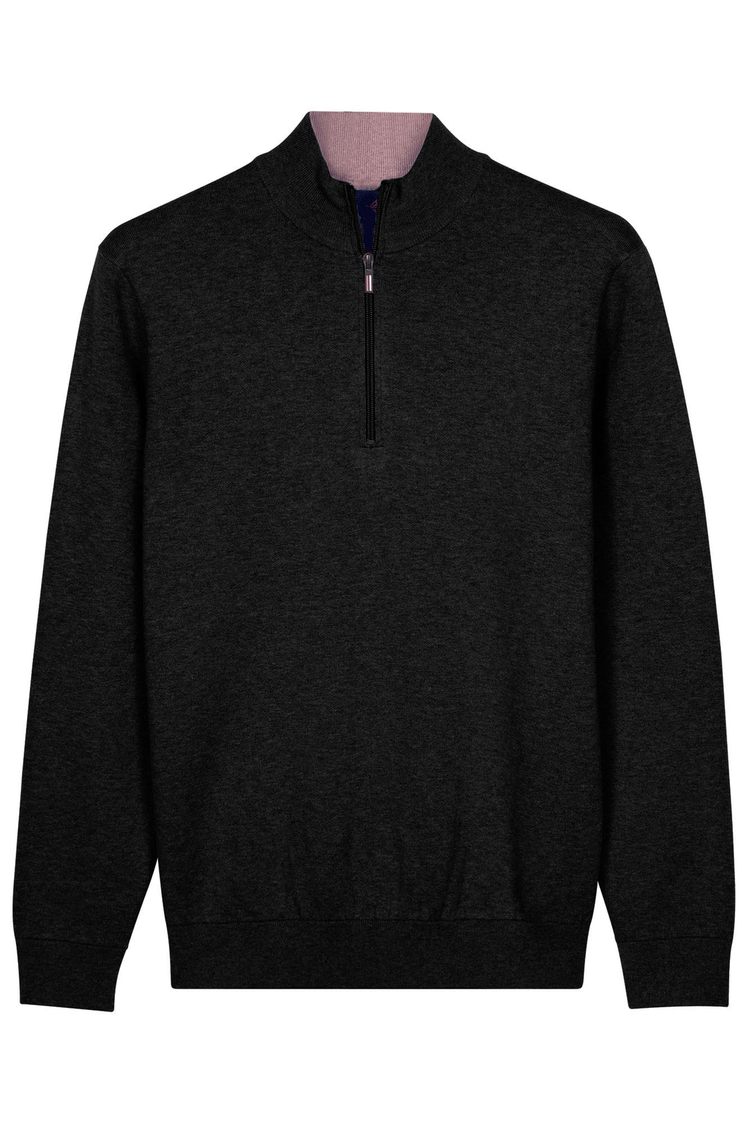 Katoen-Cashmere Half-Zip Pullover - Donkergrijs