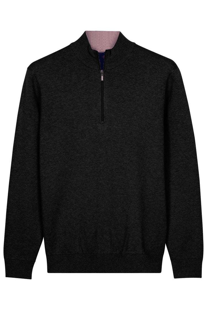 Katoen-Cashmere Half-Zip Pullover - Donkergrijs
