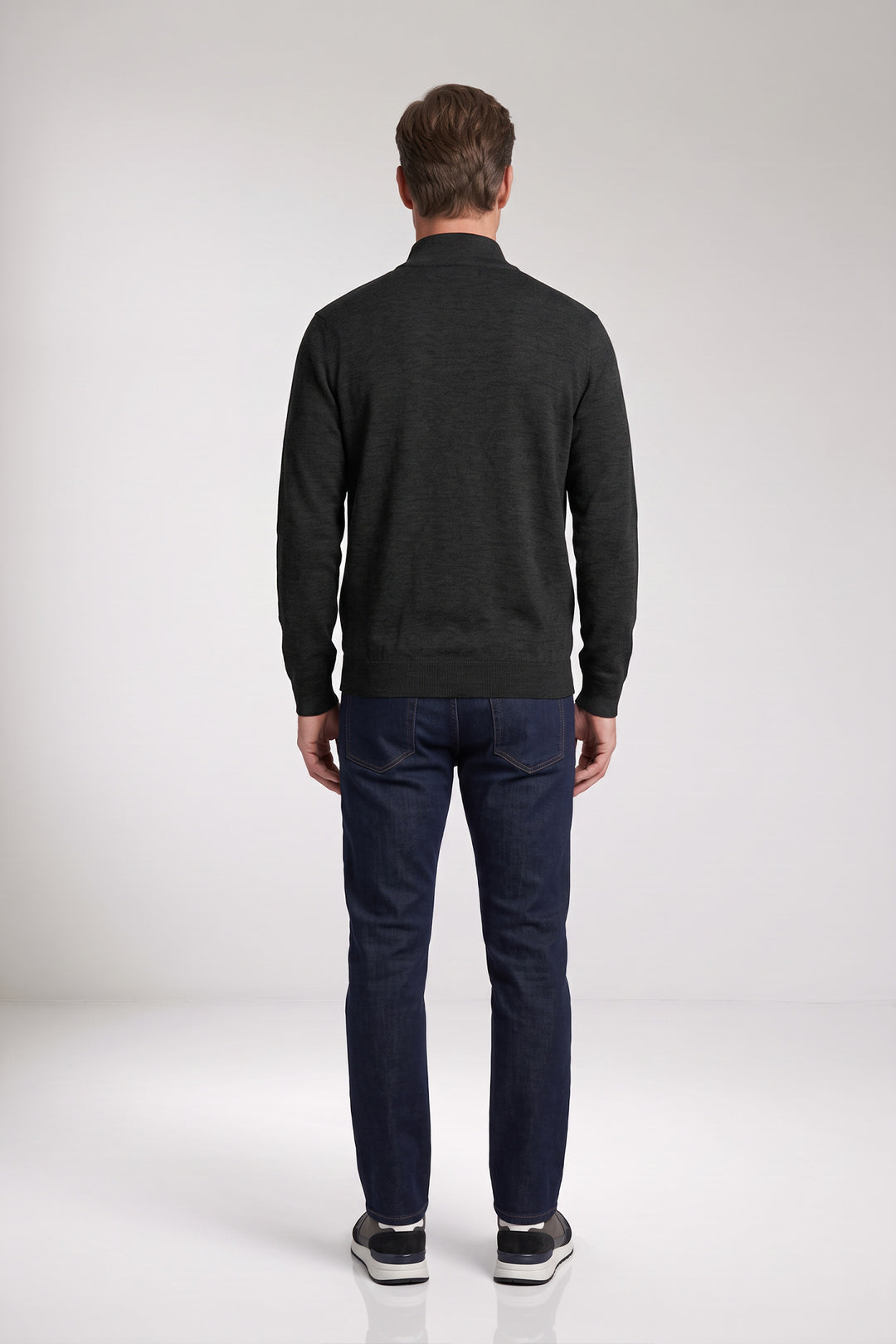 Katoen-Cashmere Half-Zip Pullover - Donkergrijs