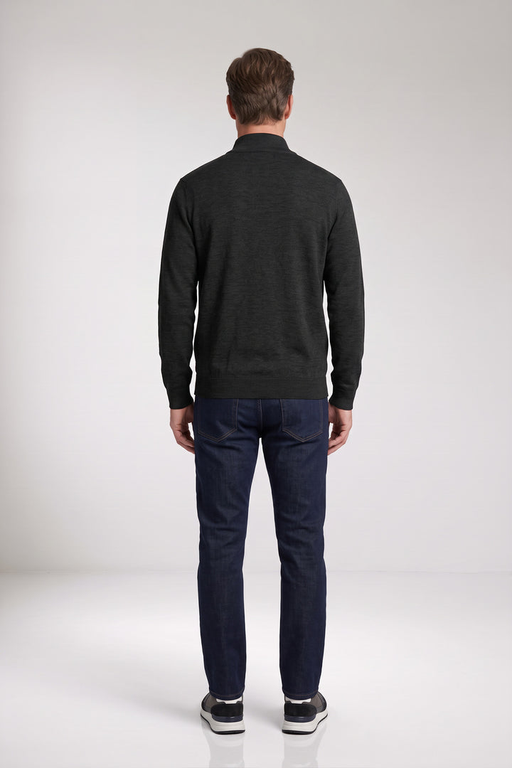 Katoen-Cashmere Half-Zip Pullover - Donkergrijs