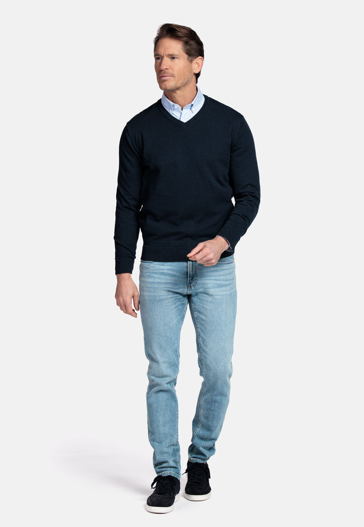 Basic V-neck Pullover - Dark Blue