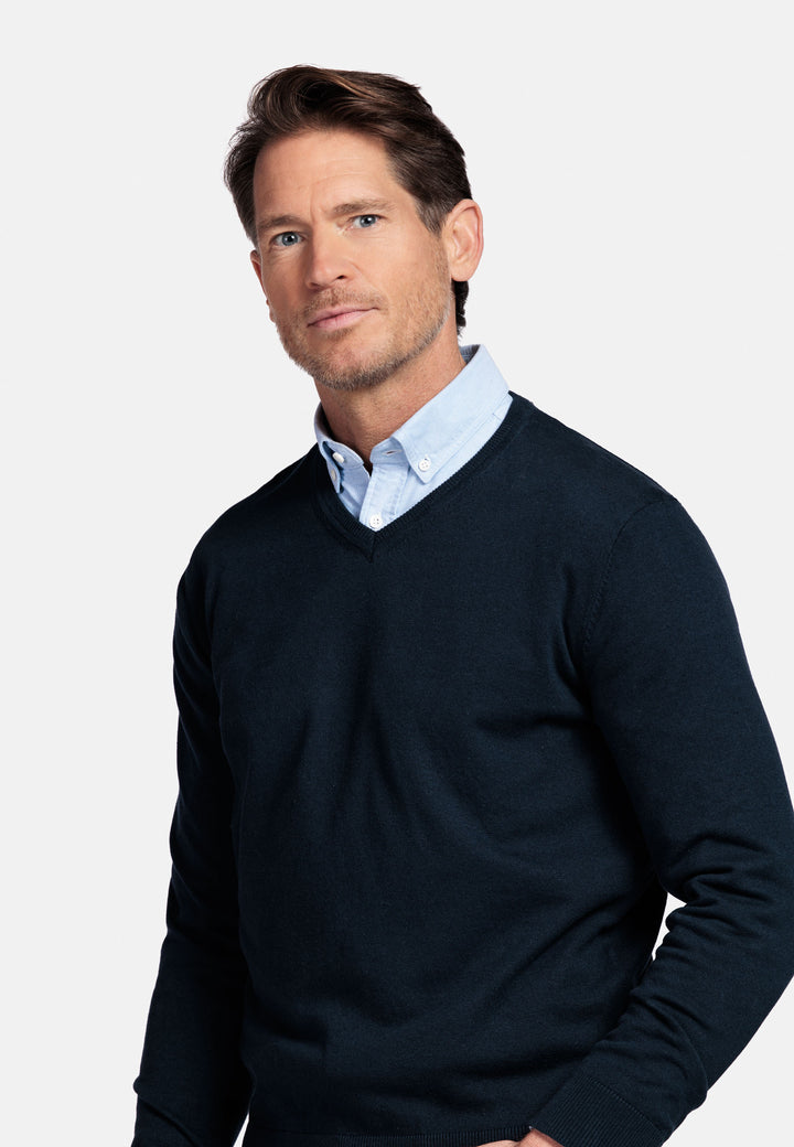 Basic V-neck Pullover - Dark Blue
