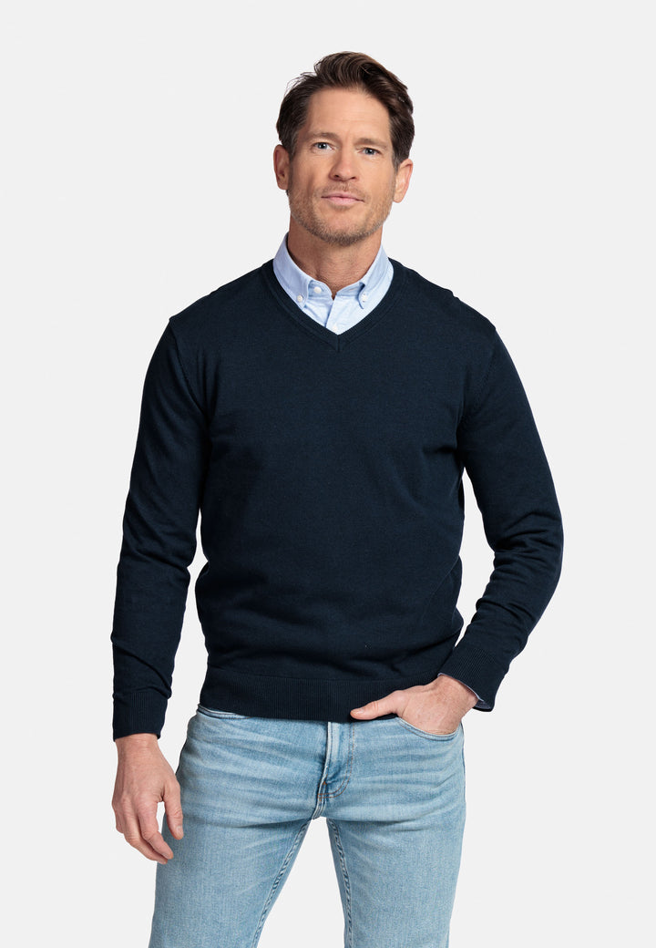 Basic V-neck Pullover - Dark Blue