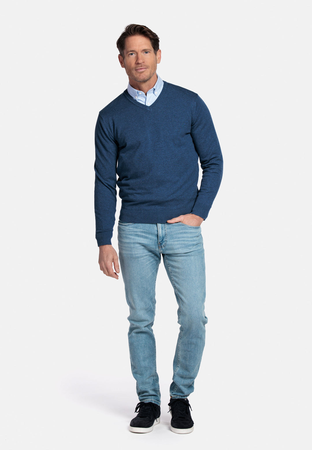Basic V-neck Pullover - Denim Blue