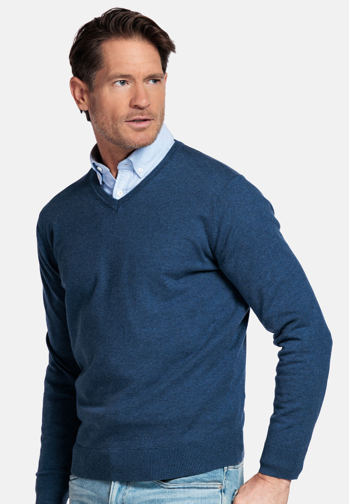 Basic V-neck Pullover - Denim Blue