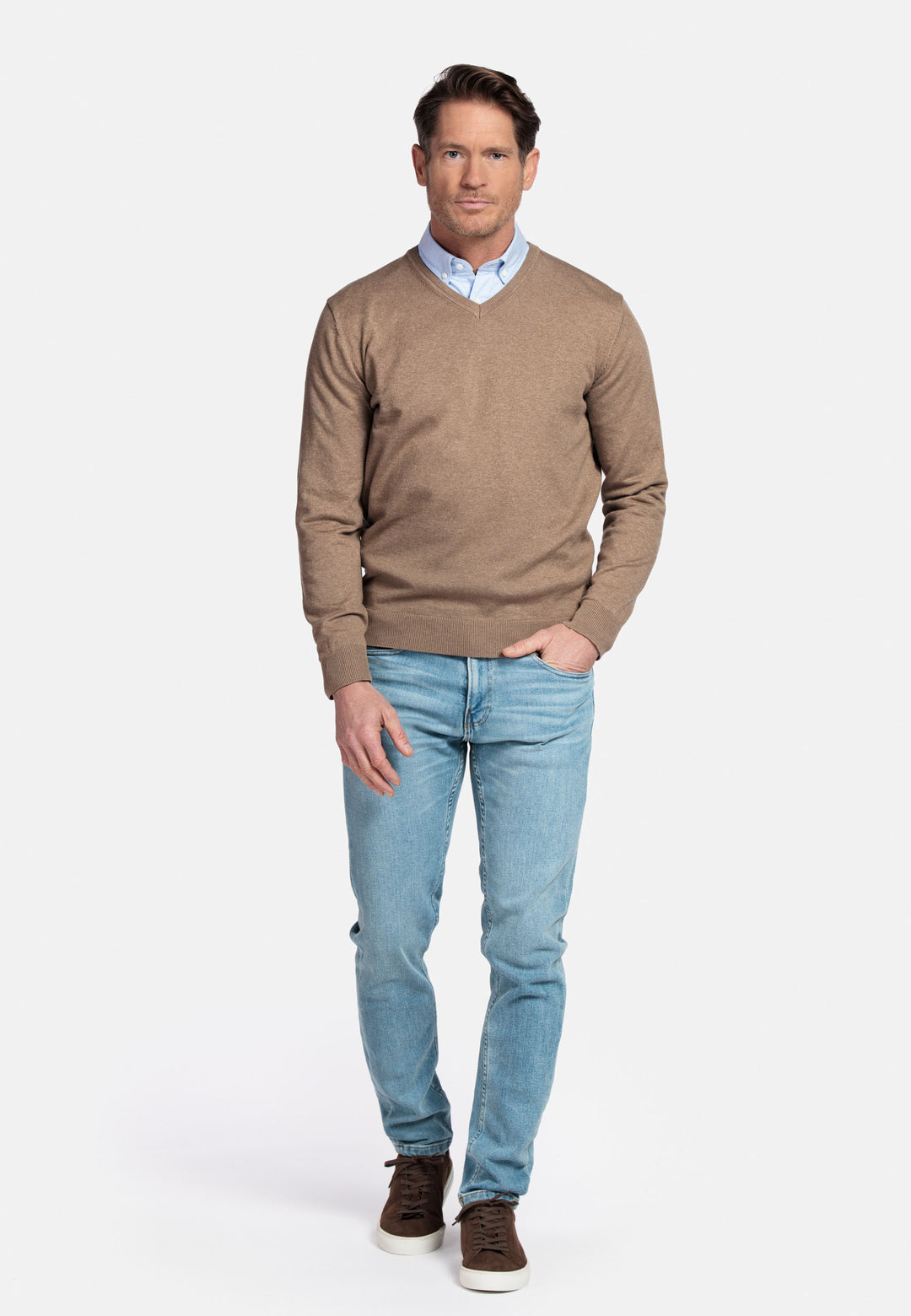 Basic V-neck Pullover - Taupe