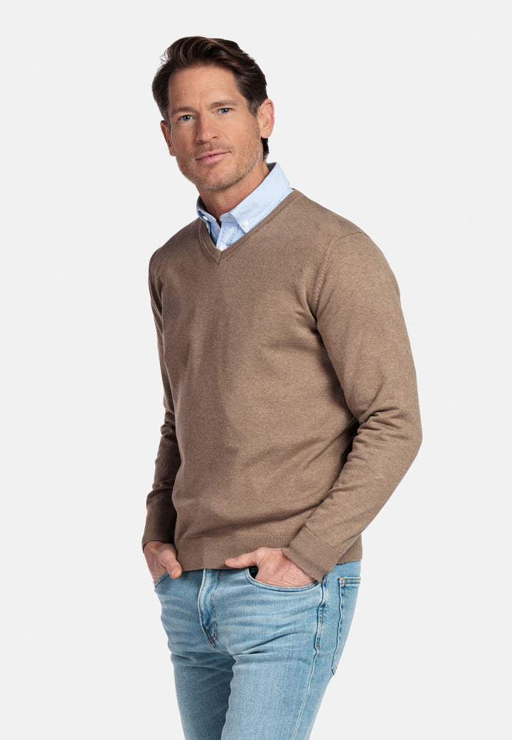 Basic V-neck Pullover - Taupe