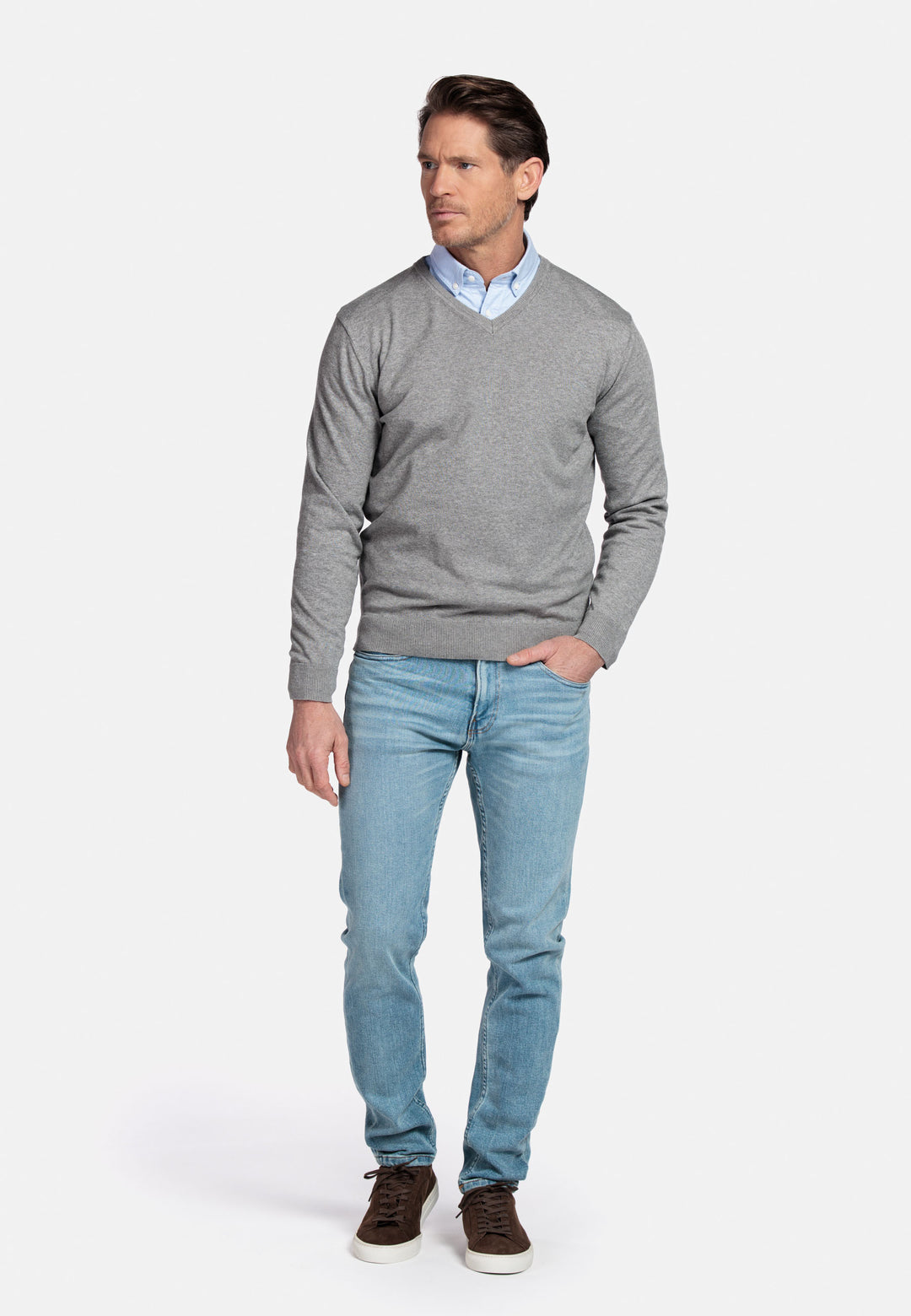 Basic V-neck Pullover - Grey