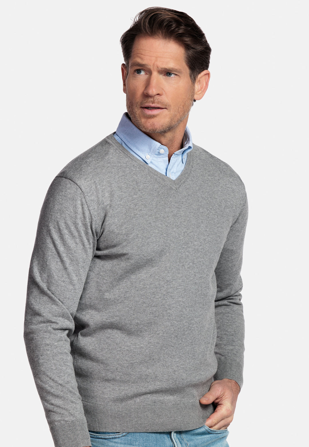 Basic V-neck Pullover - Grey