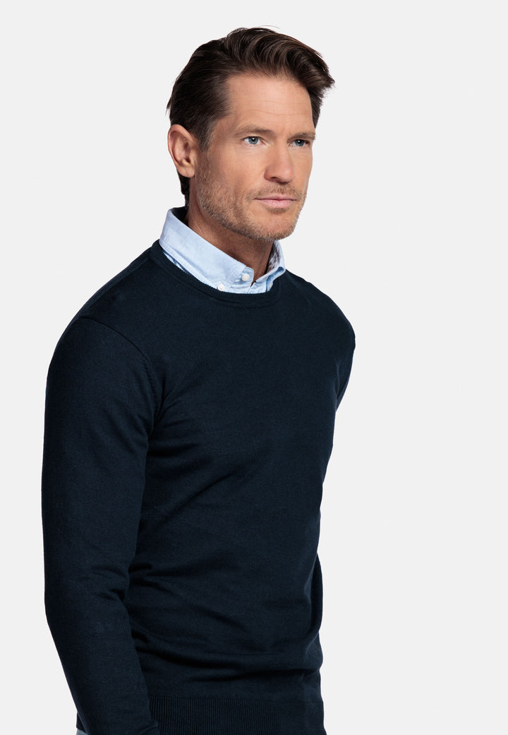 Basic Ronde Hals Pullover - Donkerblauw
