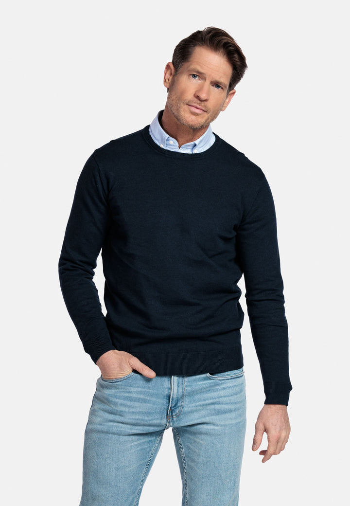 Basic Ronde Hals Pullover - Donkerblauw