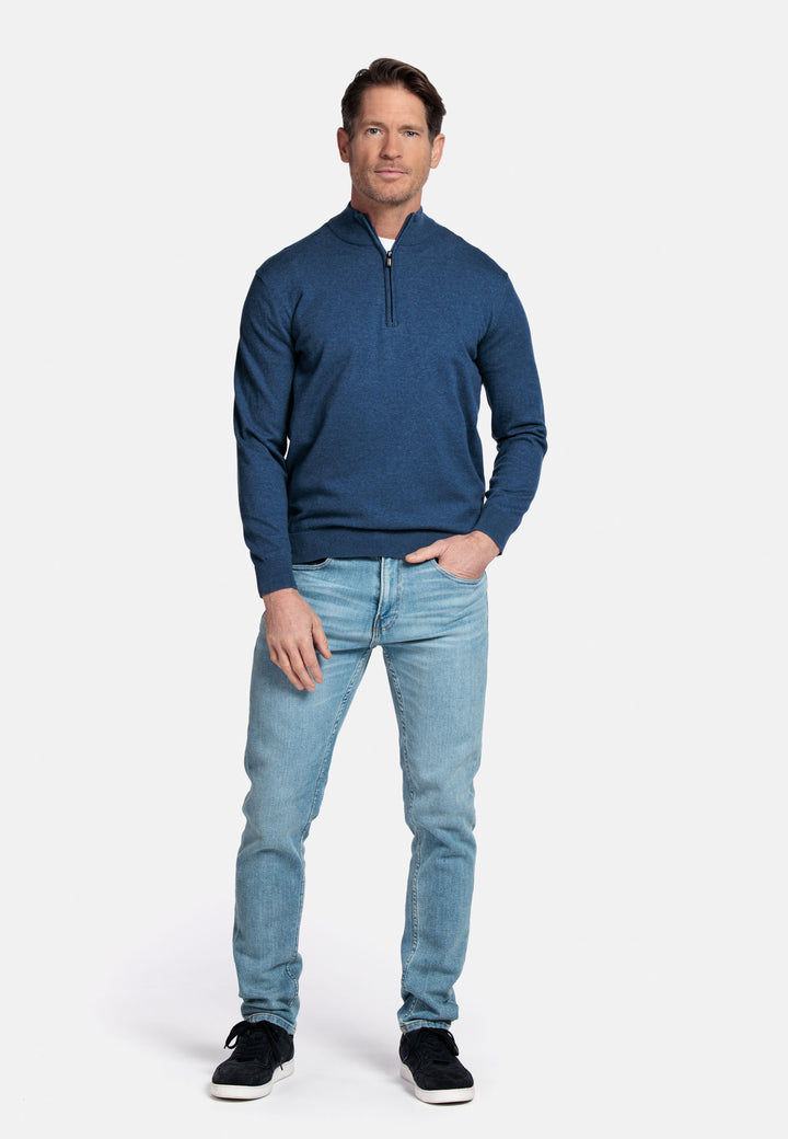 Basic Half-Zip Pullover - Denim Blue
