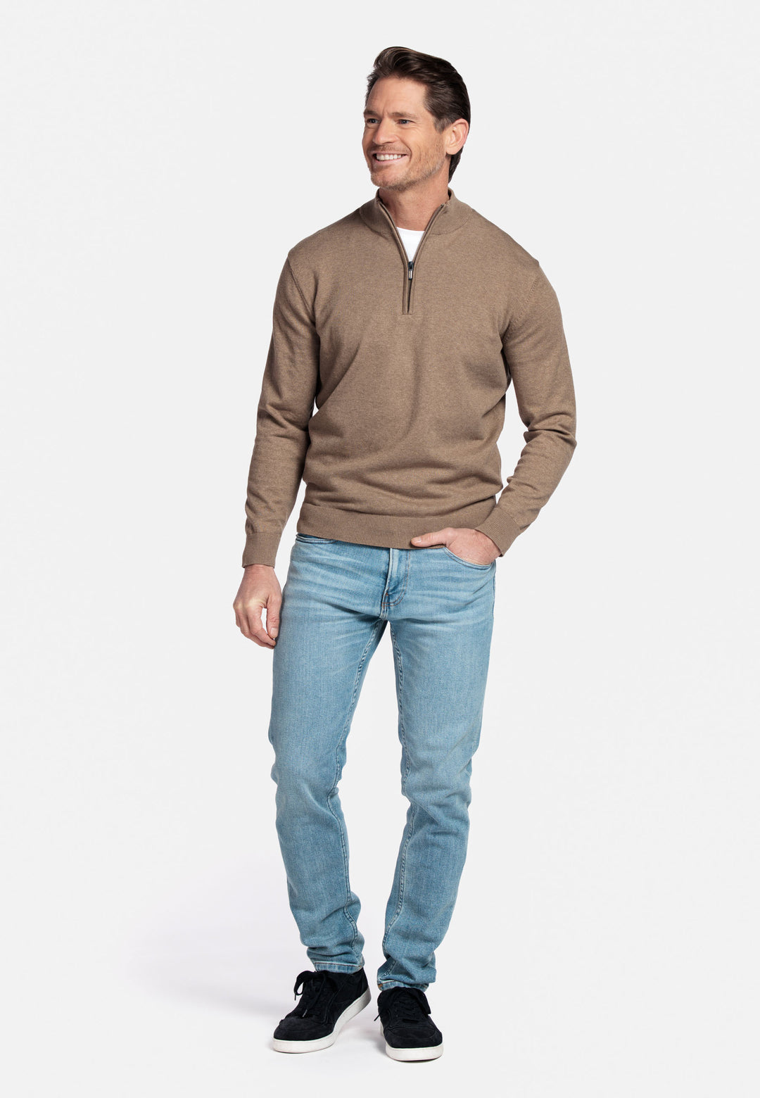 Basic Half-Zip Pullover - Beige